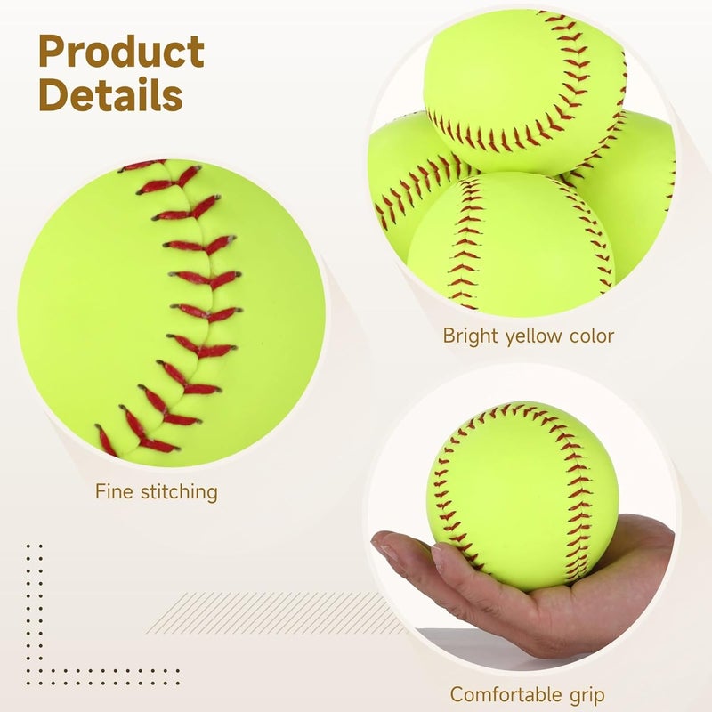 NIMBLOOM 12 Pack Softballs 12 Inch, Softball Practice Balls, Soft Cork Core, Fluorescent Yellow PVC Official Size & Weight Slowpitch Softballs for Training, Games, Practice - Image 3